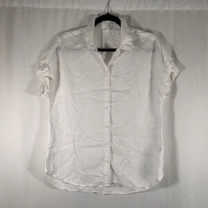 beach lunch lounge Blouse Women's Small White Button Up Short Sleeve Collared